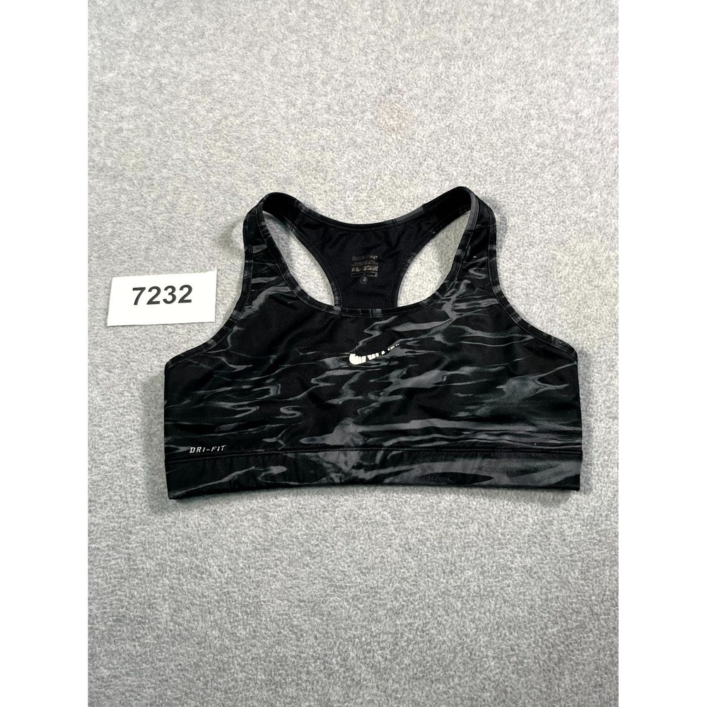 Nike Dri Fit Sports Bra Womens‎ Large Black Gray Abstract Activewear Yoga Gym